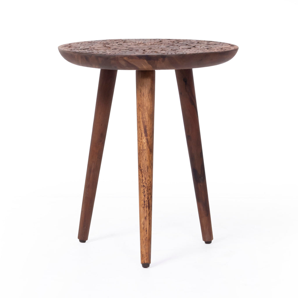Wooden side table with Hand curved design