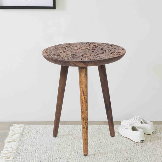 Wooden side table with Hand craved design