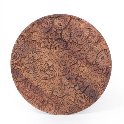 Wooden side table with Hand craved design