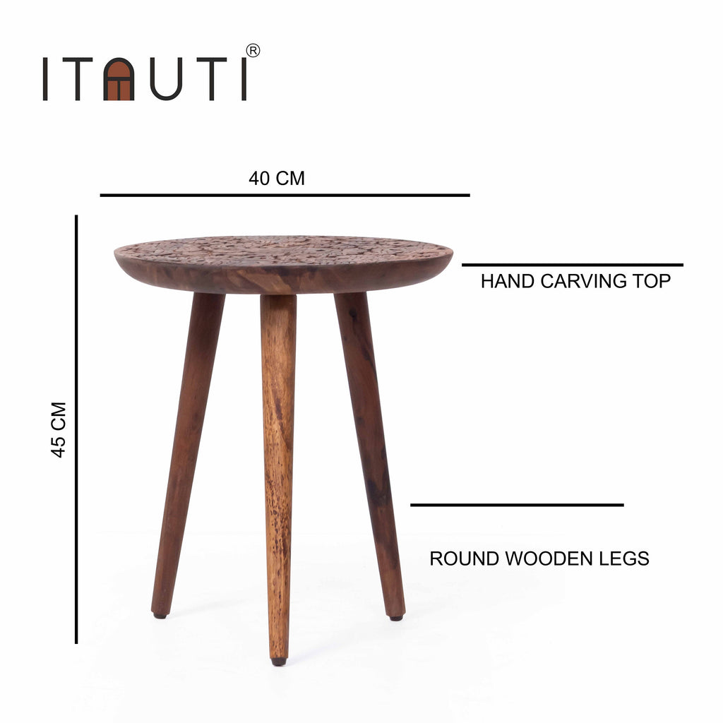 Wooden side table with Hand curved design