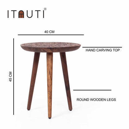 Wooden side table with Hand craved design