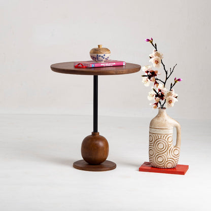 Elegant Wooden Side Table with Spherical Base