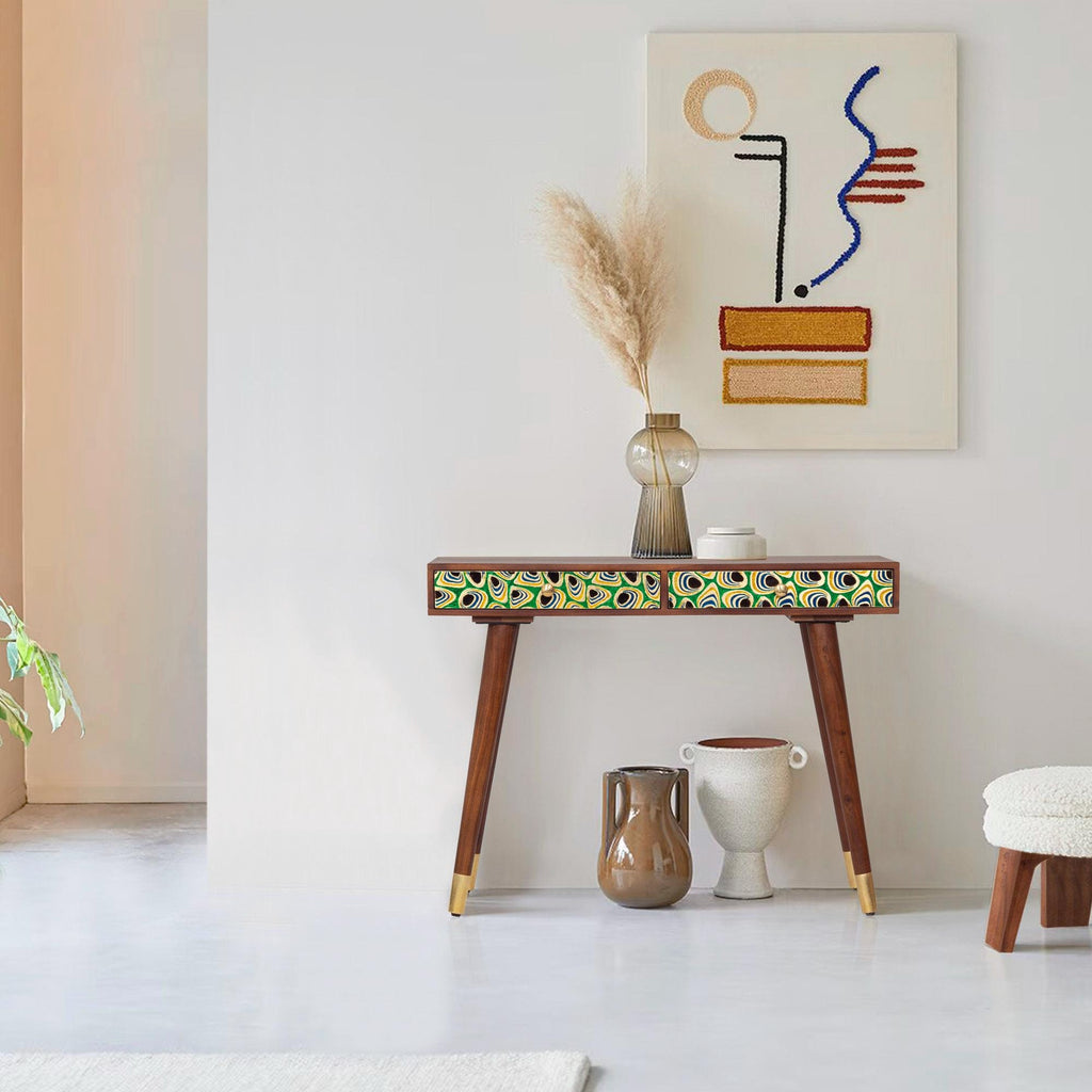 Console Table with Peacock Feather-Inspired Drawer