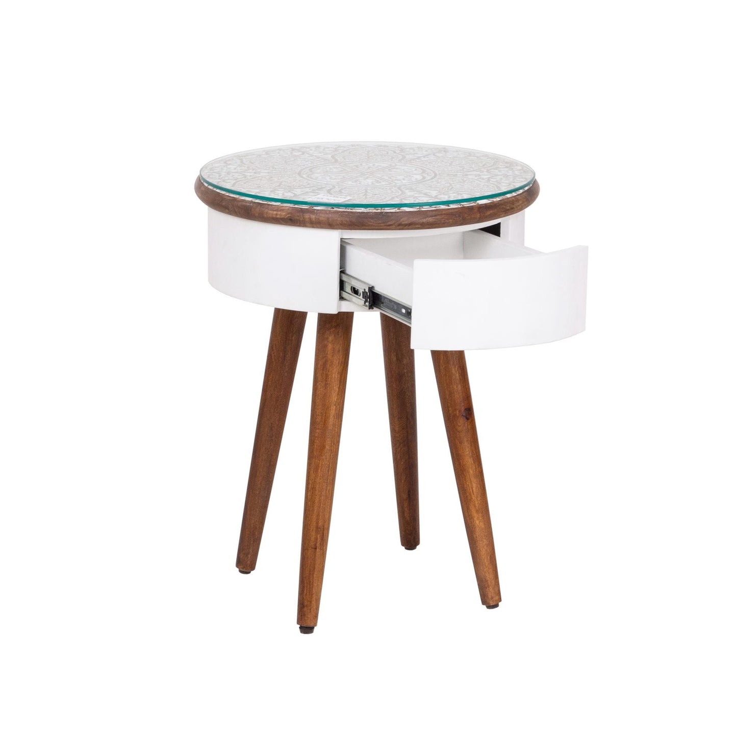 Luxury Hand-Carved Glass Top Side Table