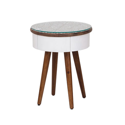 Luxury Hand-Carved Glass Top Side Table