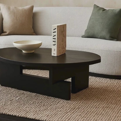 Modern Black Mango Wood Coffee Table – Bold Geometric Design