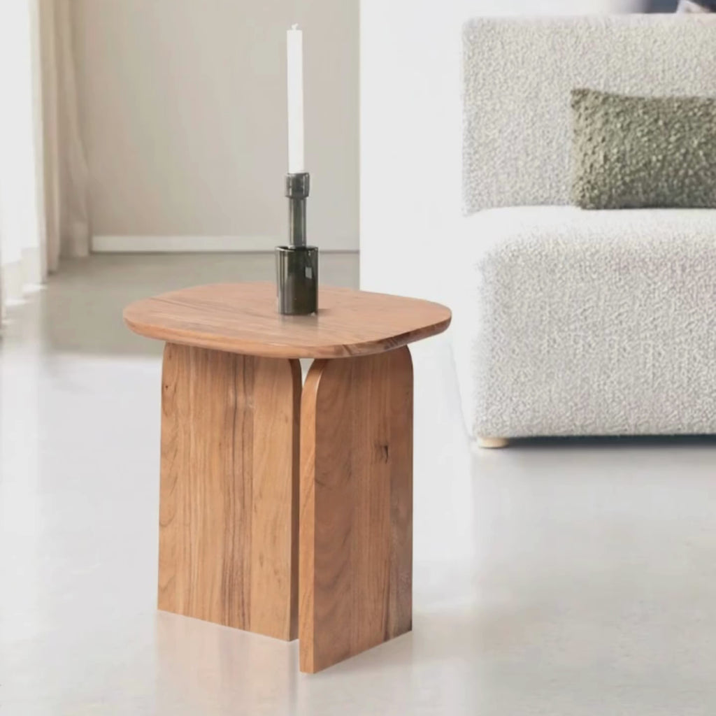 Acacia Wood Side Table with Curved Edges